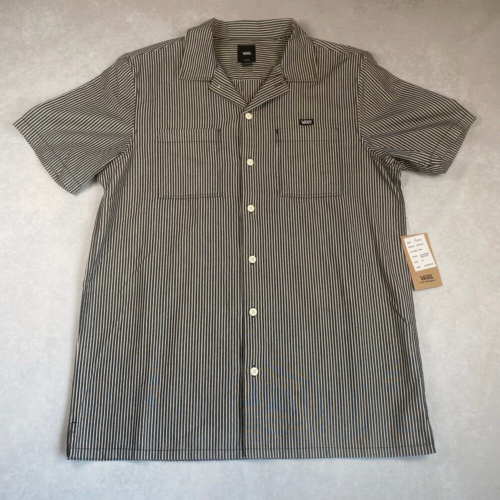 VANS NWT Mens Medium Short Sleeve Button Up Shirt Classic Retro Stripes